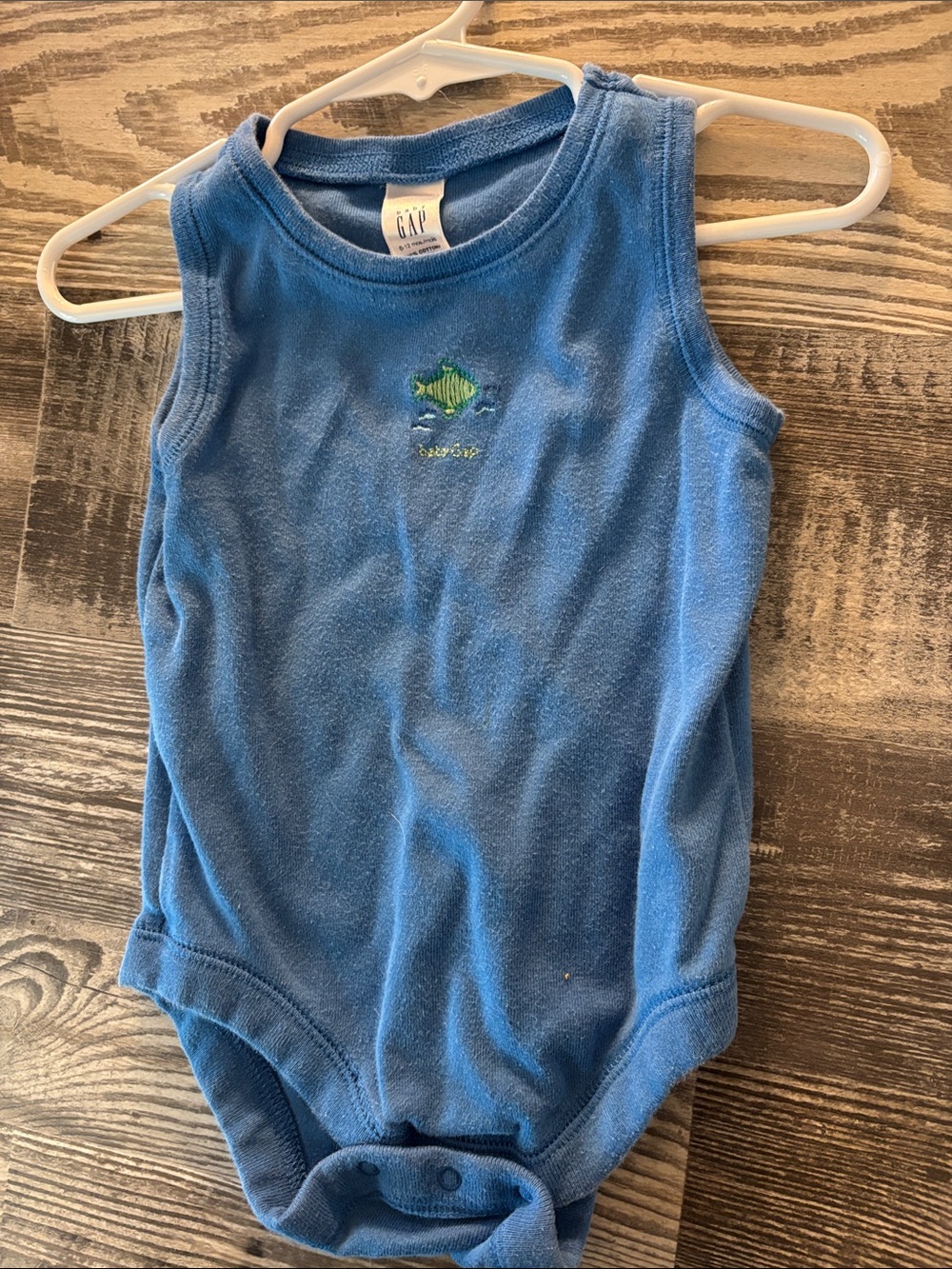 Vintage GAP Blue Sleeveless Baby Bodysuit with Fish Motif